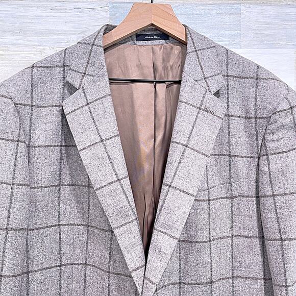 Patrick James Vitale Barberis Canonico Sport Coat Taupe Check Wool Silk Mens 46L - Picture 2 of 7